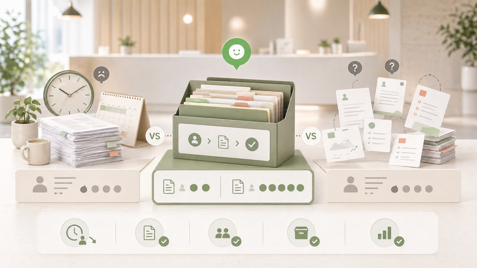 院内スタッフが抱える細かな資料づくりを、LINEで依頼できる月額制作枠に整理するイメージ